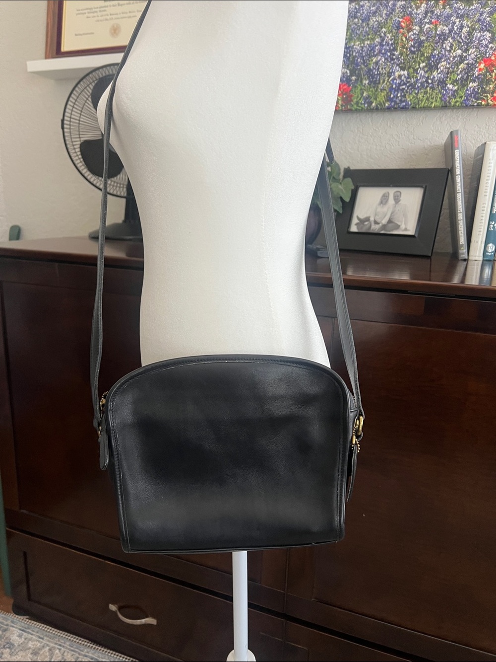 Coach Black Leather Crossbody Bag with Gold Hardware